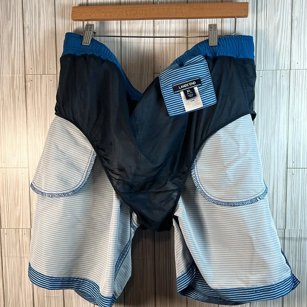 Lands’ End Men’s Light & Dark Blue Striped Shorts Swim Trunks‎ Size XL 40-42
